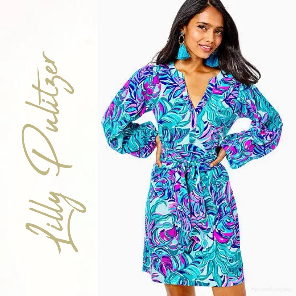 Lilly Pulitzer Turquoise Blue & Purple Long Sleeve Dress